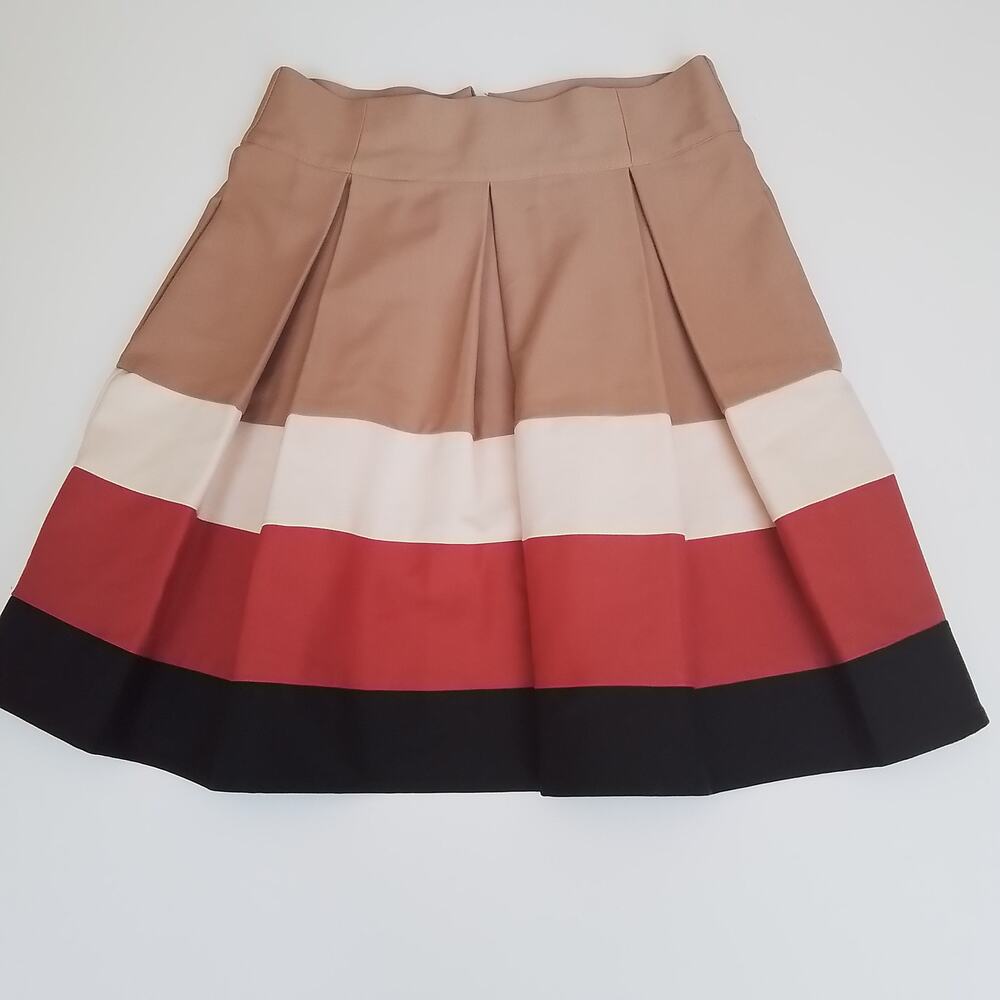 Zara Womens Skirt M Pink‎ Black Beige Color Block Canvas pleated Mini Zipper